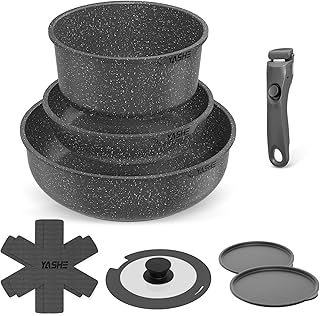 YASHE 9-teiliges Topf und Pfannenset, Antihaft-Kochgeschirr set,stapelbares TöPfe Set, Für Alle…