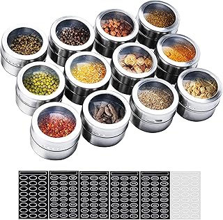 Gewürzgläser 12 Set, Edelstahl Transparent Top BBQ Gewürzdose Magnetische Vorratsdosen Stick o…