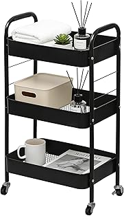 ZOESTORAGE Rollwagen mit 3 Etagen, Aufbewahrungswagen aus Metall mit Rollen für Zuhause, Badezim…