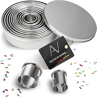 AVANA Edelstahl Ausstechformen 12 Stück Ringe Keksformen Cutter Set Speiseringe Keks Cookie Rund…