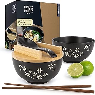 Moritz & Moritz 2x Ramen Schüssel Keramik – 600 ml – 15 cm Ø – Schwarzes Ramen Bowl Set für 2 …