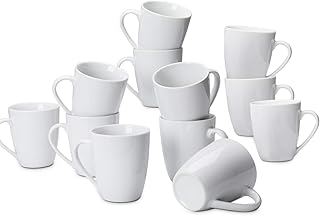 Amazon Basics Kaffeetassen-Set, 12-teiliges Porzellan, 355 ml, Weiß