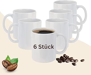 6 Stück Kaffeebecher Porzellan 310ml Kaffeetassen weiß – Kaffeetassen Set spülmaschinengeeigne…