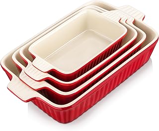 MALACASA, Serie Bake.Bake, 4-teiliges Auflaufform Set aus kratzfestem Keramik in Rot | Enthält 4…