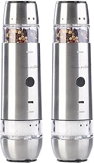 Rosenstein & Söhne Akku Pfeffermühle: 2er-Set automatische 2in1-Akku-Gewürzmühlen mit 2 Keram…