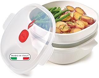 Snips – Dampfgarer für Mikrowelle Weiß 4L, Microwave Mikrowellenschüssel mit 2 Tabletts – Mikr…