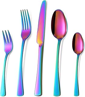 Bestdin Regenbogen Besteck Set 6 Personen, 30 teilig Edelstahl Besteckset Bunte, Essbesteck Set m…