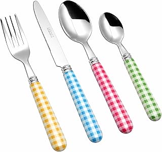 EXZACT Color Edelstahl-Besteck Set 24 Stück – 6 x Tafelgabeln, 6 x Tafelmesser, 6 x Abendessen L…