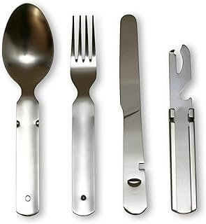 Klassisches Bundeswehr Edelstahl Besteck 4-Teilig Campingbesteck als Essbesteck Set zum Camping B…