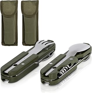 KS-11 2 Stück Outdoor Bundeswehr Besteck Edelstahl Campingbesteck Essbesteck Set 6 teilig Campin…