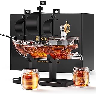 Kollea Birthday Gifts for Men Dad, Piratenschiff Whisky Dekanter Set mit 2 Gläsern, Spirituosens…