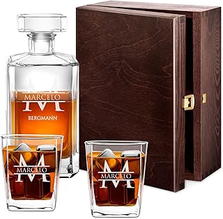 Maverton Whiskey Karaffe + 2/4 / 6er Whiskygläser Set mit Gravur – 700ml Whisky Dekanter – Gesch…