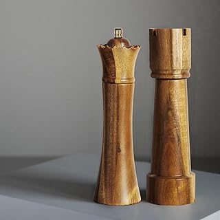 Salz und Pfeffermühle Set Schach Design aus Holz – Salzmühle Gewürzmühle Manuell mit Kerami…