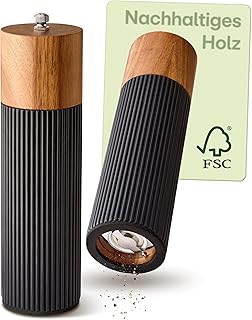 Praknu Salz & Pfeffermühle FSC® Holz der Akazie Set – mit Keramikmahlwerk – Stufenlos Einst…
