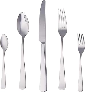 Amazon Basics Essbesteck-Set mit Eckiger Rand, Edelstahl, 20 Stück Set, für 4 Personen, Silberf…