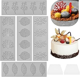 5 Stück Blätter Silikonform, 3D Silikonformen mit 2 Abstreifern, DIY Kuchendekorationen Fondant…