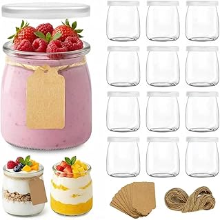 200 ml Durchsichtige Joghurtgläser mit Deckel (12 Stück),Dessertgläser Mit Deckel,mit Seil und…