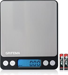 GRIFEMA Küchenwaage Digitale Profi (Hochpräzise 0.05g-500g)- Feinwaage mit LCD Display und 2 Ba…