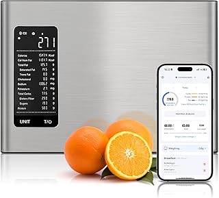 Küchenwaage Digital mit Nährwertrechner & Kaloriendatenanalyse, 20 Nährstoffe,10kg / 0,01g Int…
