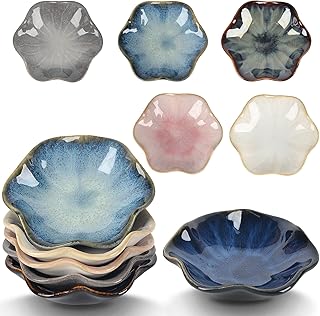 NOVAJOY Keramik Dipschalen x 6, Saucenschalen für Sushi, Dipschalen Blume Form, Gewürzschale, S…