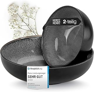 Moritz & Moritz VIDA Servierschalen Set Anthrazit – 2x Große Schalen aus hochwertigem Porzellan,…