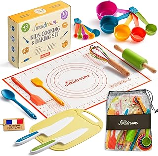 20-Teiliges Kinder Backset mit Kindermesser Set – Echte Montessori Küchenutensilien und Sicheres…