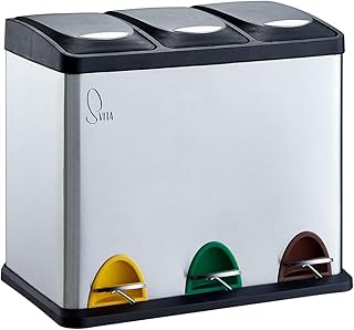SVITA TC3X8 Küchen-Eimer 24 Liter 3X 8L Edelstahl dreifach Abfalleimer 3er-Mülleimer Mülltrenn…
