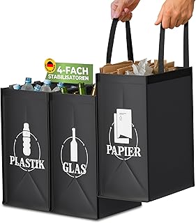 COTTARA® Mülltrennsystem 3fach Plastik, Glas, Papier | Stabiler Stand 4 x Stabilisatoren | Perf…