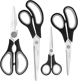 Set mit 4 Paar Küchenscheren, Edelstahlklingen, Softgrip-Griff, multifunktional, schwarz/grau