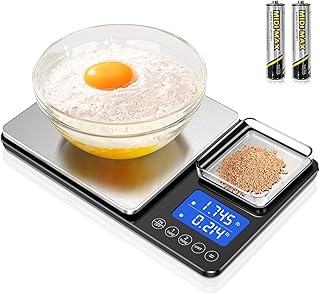 Küchenwaage Digital,Digitale KüChen mit 2 Plattformen 15kg/1g & 500g/0.01g Feinwaage mit 7/6 Ei…