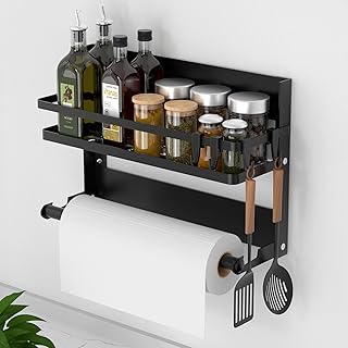 DUNSOO Gewürzregal Wand mit Küchenrollenhalter und 4 Haken, Küchenregal Ohne Bohren aus Edelst…