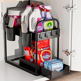 Küchen Organizer, 2 Etagen Unter Waschbecken Regal mit 4 Haken & 2 Tassen, für Spülschrank & B…