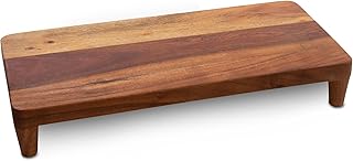 Spetebo Akazien Tischpodest lebensmittelecht – 45 x 21 cm – Holz Serviertablett braun mit 4 Füß…