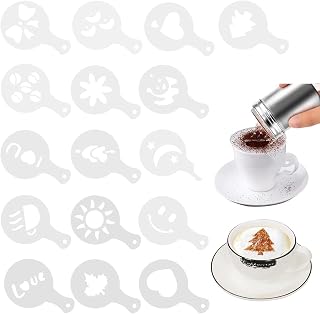 16 Stück Kaffeeschablonen in Cappuccino-Form, Fantasie-Druck, Kaffee, Latte, Cappuccino, Milchsc…