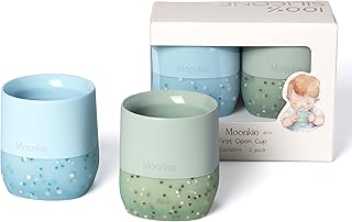 Moonkie Trinklernbecher Baby Silikon | 2er-Pack Offener Lernbecher ab 4 Monate | BPA-frei | mit M…