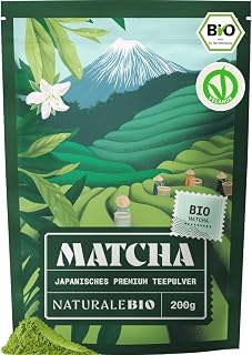 NaturaleBio Matcha Tee Pulver Bio – Premium-Qualität – 200g. Original Green Tea aus Japan. ideal…