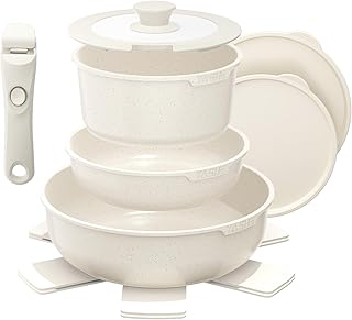 YASHE 9-teiliges Topf und Pfannenset, Antihaft-Kochgeschirr set,stapelbares TöPfe Set, Für Alle…