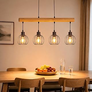 ZMH Vintage Pendelleuchte esstisch Holz Hängelampe 4 flammig Industrial | Schwarz Hängeleuchte …