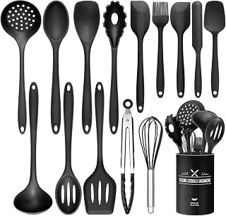 Wildone 15-teiliges Silikon Küchenutensilien-Set, Hitzebeständig, Spülmaschinenfest, Antihaftb…