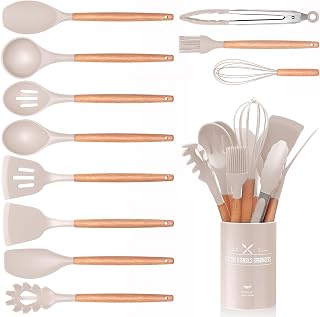 12 Stück Küchenhelfer Set, Silikon Küchenutensilien Set, Antihaft Hitzebeständiger Holzgriff …