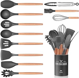 12 Stück Küchenhelfer Set, Silikon Küchenutensilien Set, Antihaft Hitzebeständiger Holzgriff …