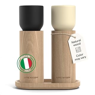 LARS NYSØM Salz und Pfeffermühle Holz Set – Manuelle Holzmühlen mit Keramikmahlwerk und Unters…