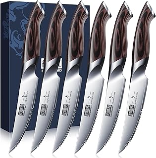 HOSHANHO Steakmesser 6Teilig Set, Hochwertige Edelstahl Küchen Steakbesteck | Scharfe Gezahnte S…