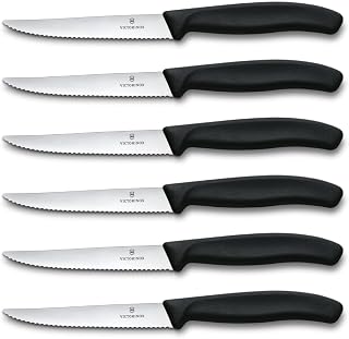 Victorinox Swiss Classic Profi Steak- und Pizzamesser-Set, 6-teilig, Tafelmesser, Wellenschliff, …