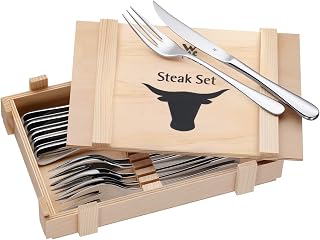 WMF Steakbesteck 12-teilig, Steakbesteck Set für 6 Personen, Steakmesser Set, Steakgabel, Cromar…