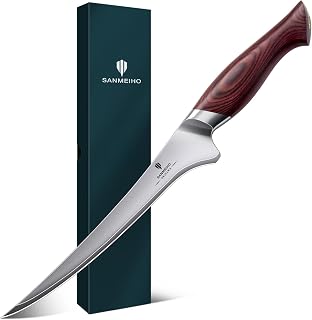 SANMEIHO Filetiermesser 18 cm, Scharfes Ausbeinmesser für Fleisch | Japanischem 10Cr15Mov-Superh…