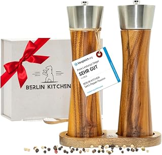 Salt’n Pepper Passion Salz- und Pfeffermühle Set | Edle Akazie & Edelstahl | GRATIS Dosierlöffe…