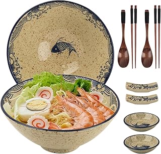 GEEKHOM Japanische Ramen Schüssel 2x 1200ml Ramen Bowl aus Keramik – Traditionelle Geschirr Scha…
