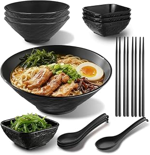 Berglander Ramen Schüssel Set 4x1200ml mit Dipping Schalen, Essstäbchen und Löffeln, Unzerbrec…