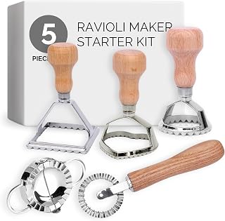 Ravioli Ausstecher Set mit Teigtaschenformer und Teigrädchen – aus hochwertigem Buchenholz und r…